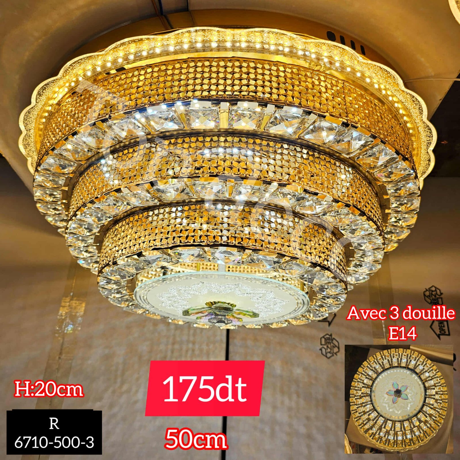 Lustre Plafonnier 50cm 6710-500-3 | Top Déco Tunisie