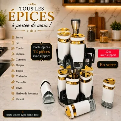 Porte Épices Élégance Blanc – Set 12 Pièces | Top Déco Tunisie