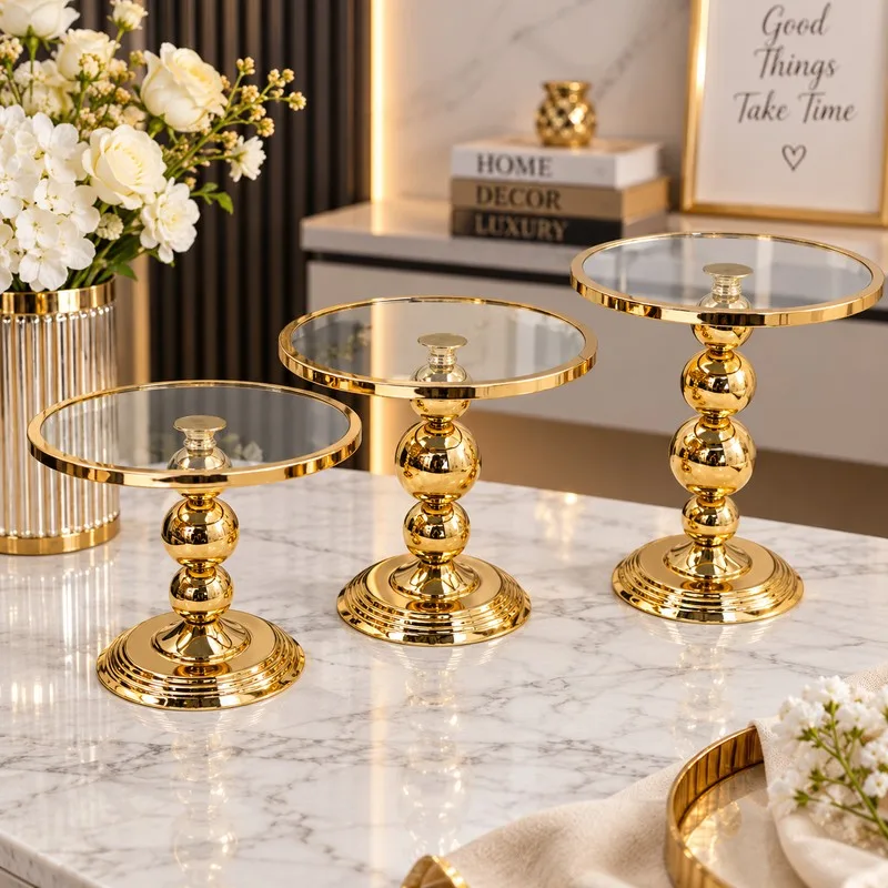 Set de 3 Présentoirs Dorés à Gâteaux et Desserts – Plateaux Ronds Élégants