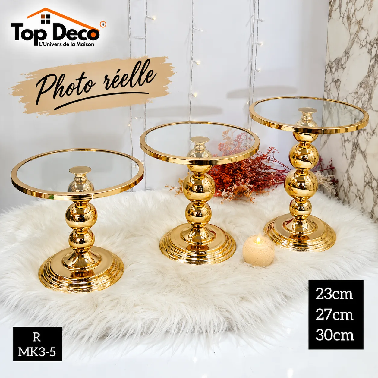 Set de 3 Présentoirs Dorés à Gâteaux et Desserts – Plateaux Ronds Élégants