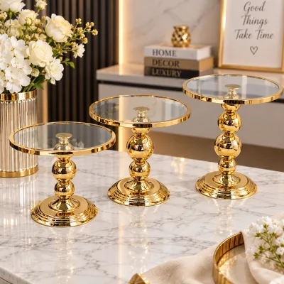 Set de 3 Présentoirs Dorés à Gâteaux et Desserts – Plateaux Ronds Élégants | Top Déco Tunisie