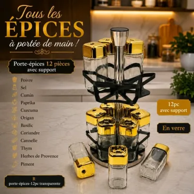 Porte Épices Élégance Transparent – Set 12 Pièces | Top Déco Tunisie
