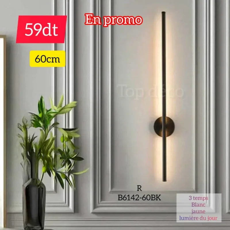 Applique Murale LED 60cm dorée – Métal & Acrylique B6142-60BK | Top Déco Tunisie