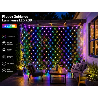 Filet de Guirlande Lumineuse LED RGB 3 x 3 m | Top Déco Tunisie