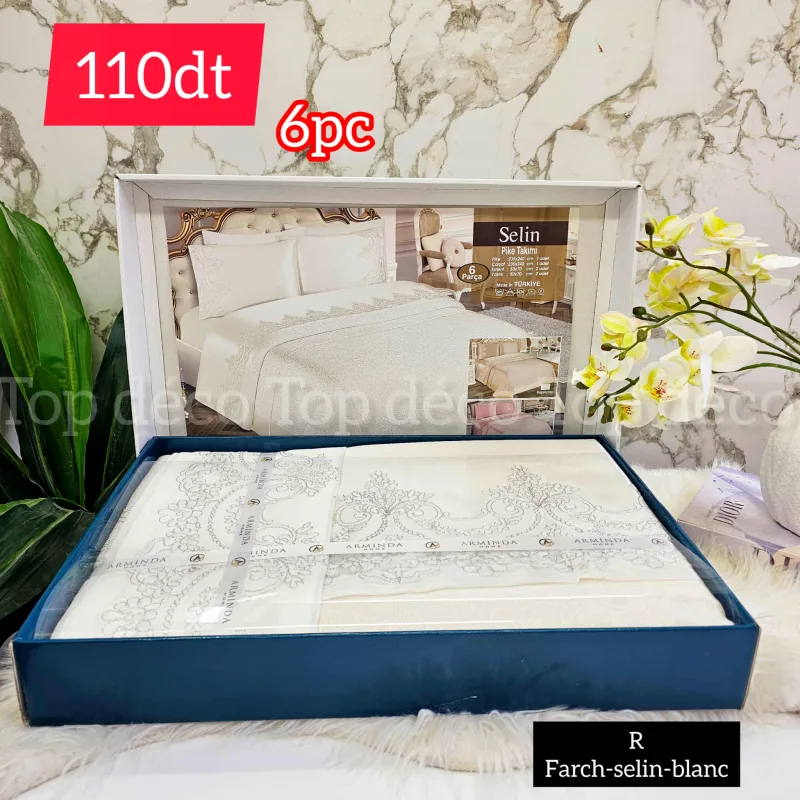 Parure de lit Selin 6 pièces balnc | Top Déco Tunisie