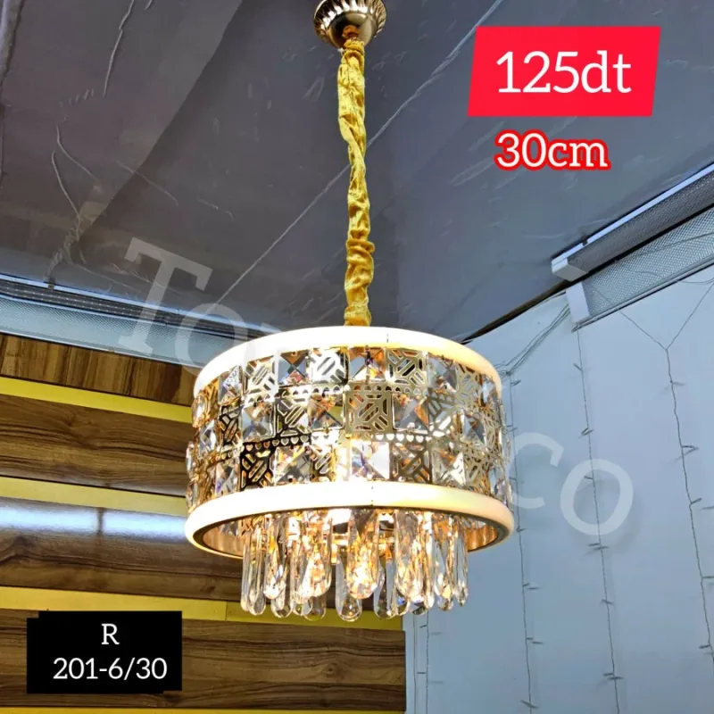 Lustre doré avec pampilles cristal – 30 cm | Top Déco Tunisie