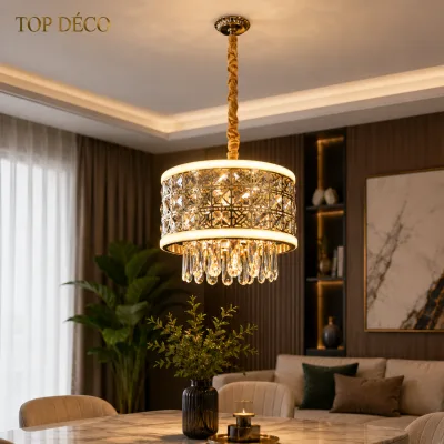 Lustre doré avec pampilles cristal – 30 cm | Top Déco Tunisie