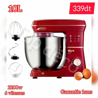 Pétrin Professionnel Florence 10 Litres rouge – 2200W / 6 Vitesses | Top Déco Tunisie