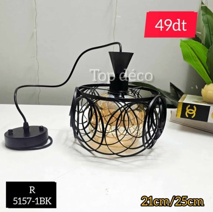 Lustre Élégant 1 Lampe – Métal et Verre - 5157-1BK | Top Déco Tunisie