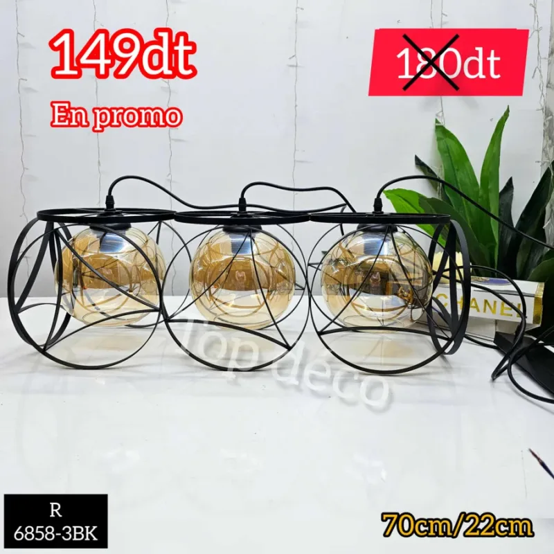 Lustre noir 6858-3BK | Top Déco Tunisie