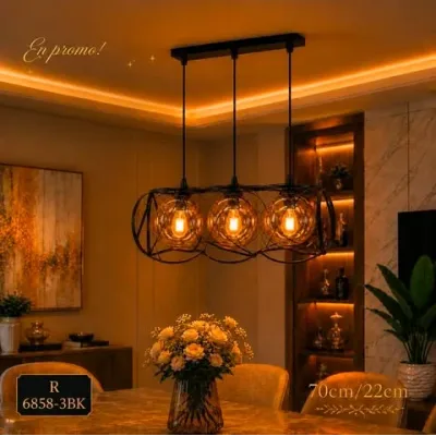Lustre noir 6858-3BK | Top Déco Tunisie