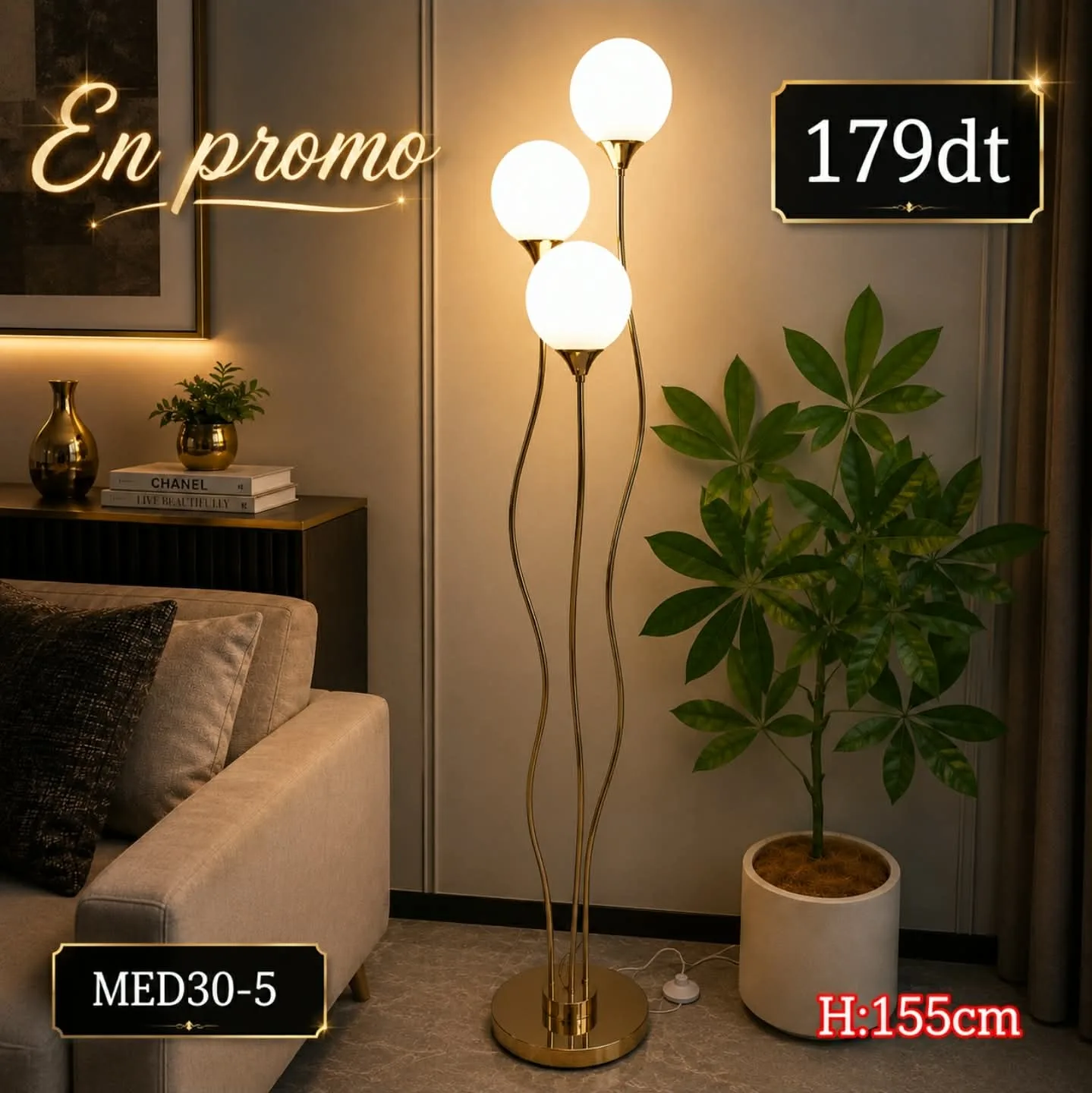 Lampadaire de Coin Moderne à 3 Boules Lumineuses | Top Déco Tunisie