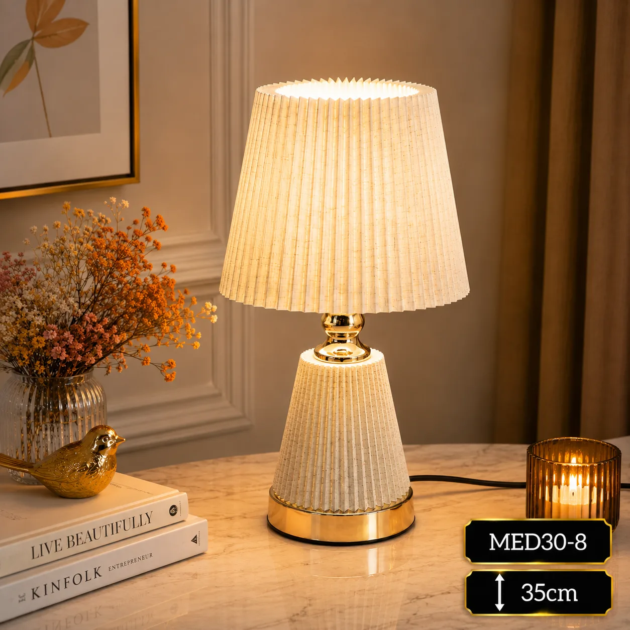 Lampe de table plissée design – Blanc cassé