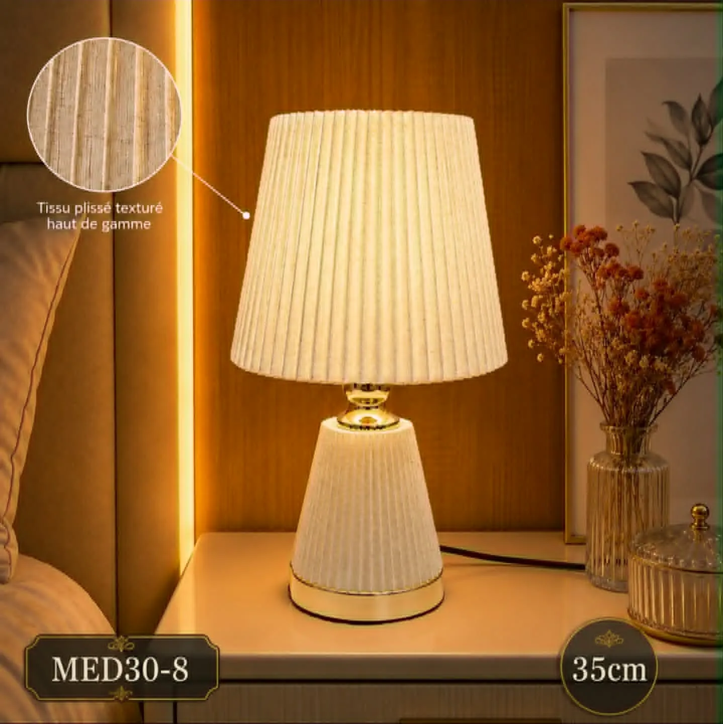 Lampe de table plissée design – Blanc cassé