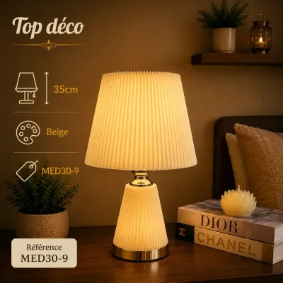Lampe de table plissée design – Beige | Top Déco Tunisie