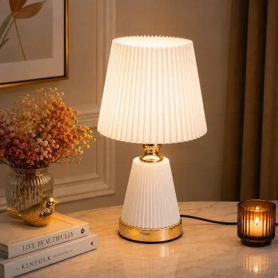 Lampe de table plissée design – Blanc | Top Déco Tunisie