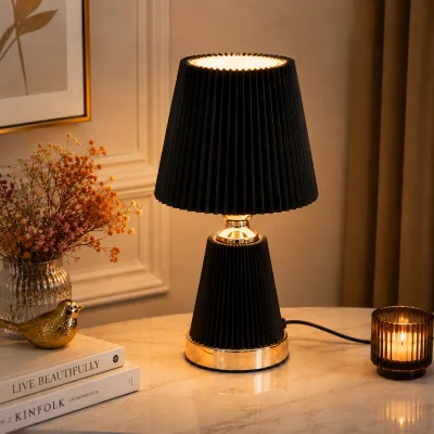 Lampe de table plissée design – Noir | Top Déco Tunisie