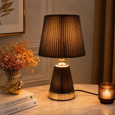 Lampe de table plissée design – Marron | Top Déco Tunisie