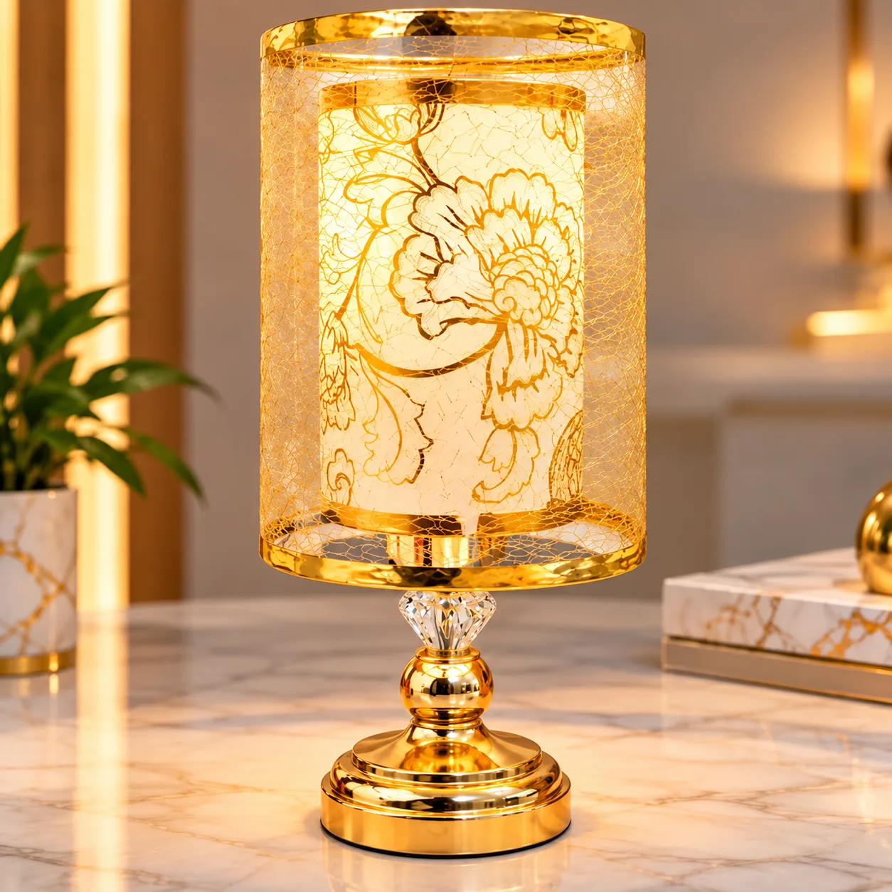 Veilleuse Électrique Décorative Dorée à Motif Floral
