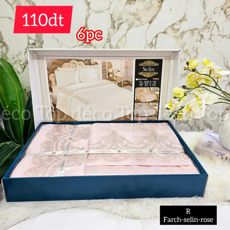 Parure de lit Selin 6 pièces rose | Top Déco Tunisie