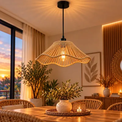 Lustre Suspendu en Corde Naturelle 30 cm – Design Ondulé Bohème | Top Déco Tunisie