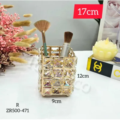 Porte-Pinceaux Luxe en Cristal et Métal Doré | Top Déco Tunisie