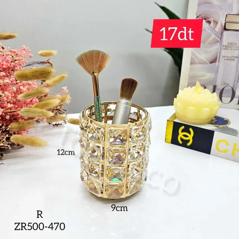 Porte-Pinceaux Rond Luxe en Métal et Cristal | Top Déco Tunisie