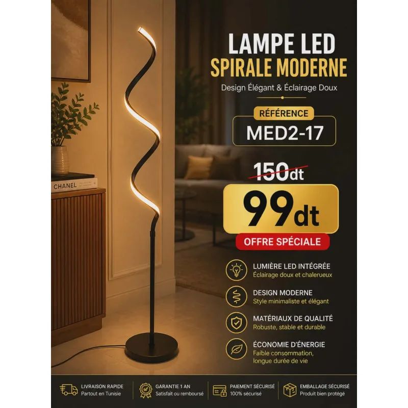 lampadaire LED design ondulé | Top Déco Tunisie