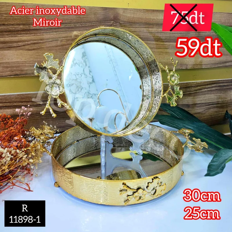 Set de 2 plateaux miroir doré | Top Déco Tunisie