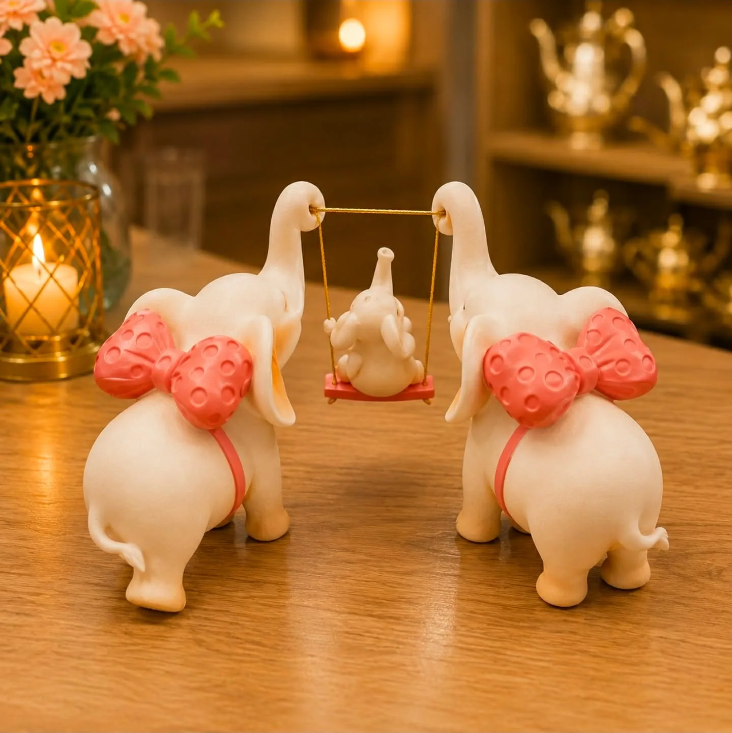 Figurine Élégante en Résine Blanc et Rose