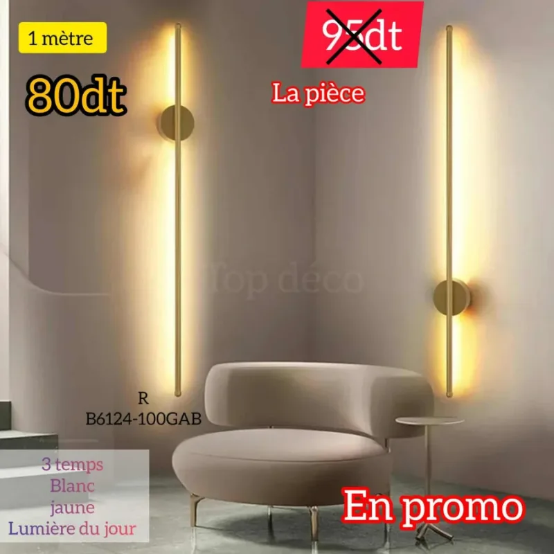 Applique Murale LED 1 métre – Métal & Acrylique | Top Déco Tunisie