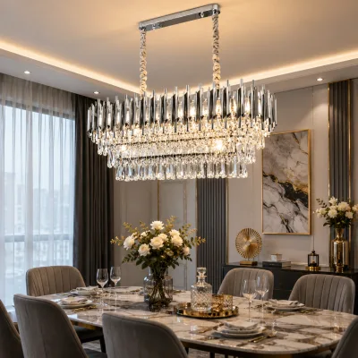 Suspension Ovale Luxe – Métal Chromé & Cristal | Top Déco Tunisie