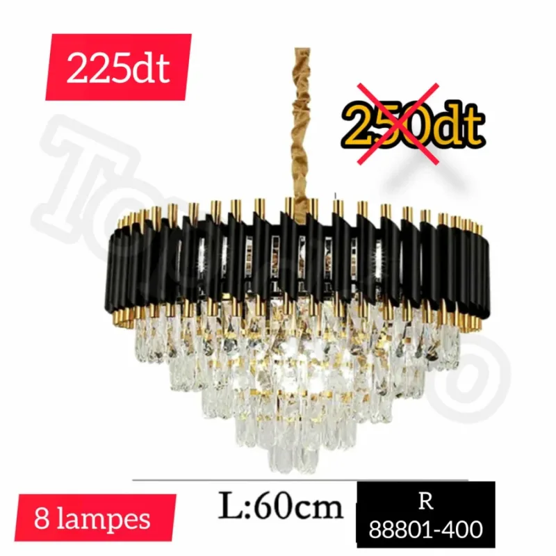 Lustre 60cm 8 Lampes noir | Top Déco Tunisie | Top Déco Tunisie