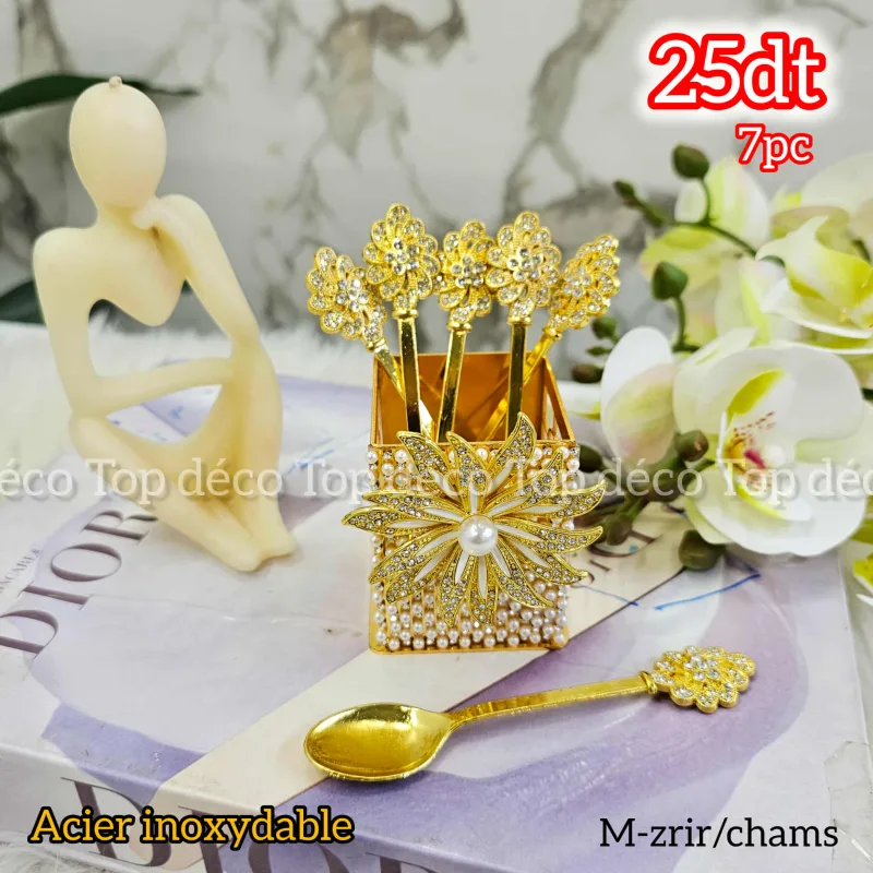 Set de cuillères décoratives dorées pour Zrir & Bsisa -chams– 7 pièces | Top Déco Tunisie