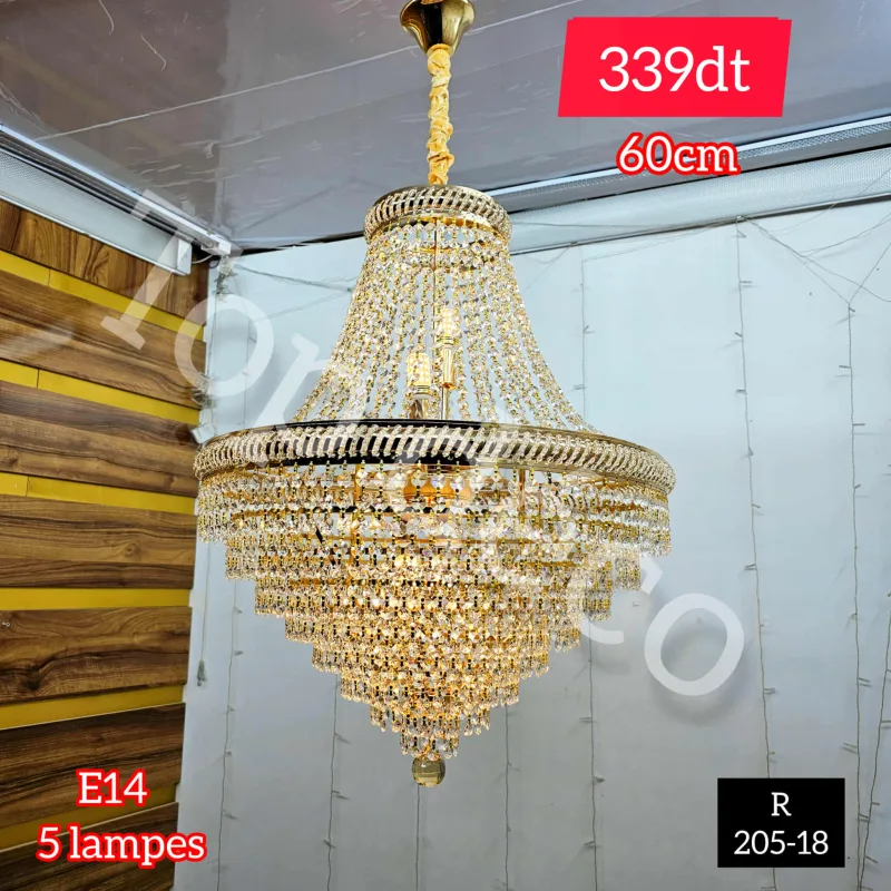 Lustre suspendu doré 60 cm – 5 lampes E14 | Top Déco Tunisie