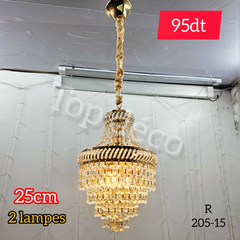 Lustre suspendu doré 25 cm – 2 lampes E14 | Top Déco Tunisie