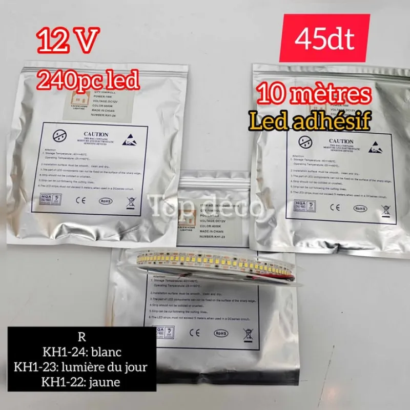 LED adhésif 10 mètres 12V 240 pièces lumière jaune | Top Déco Tunisie