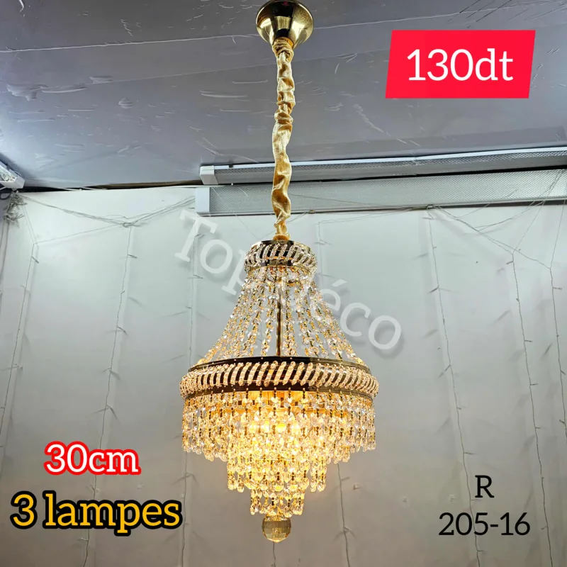 Lustre suspendu doré 30 cm – 3 lampes E14