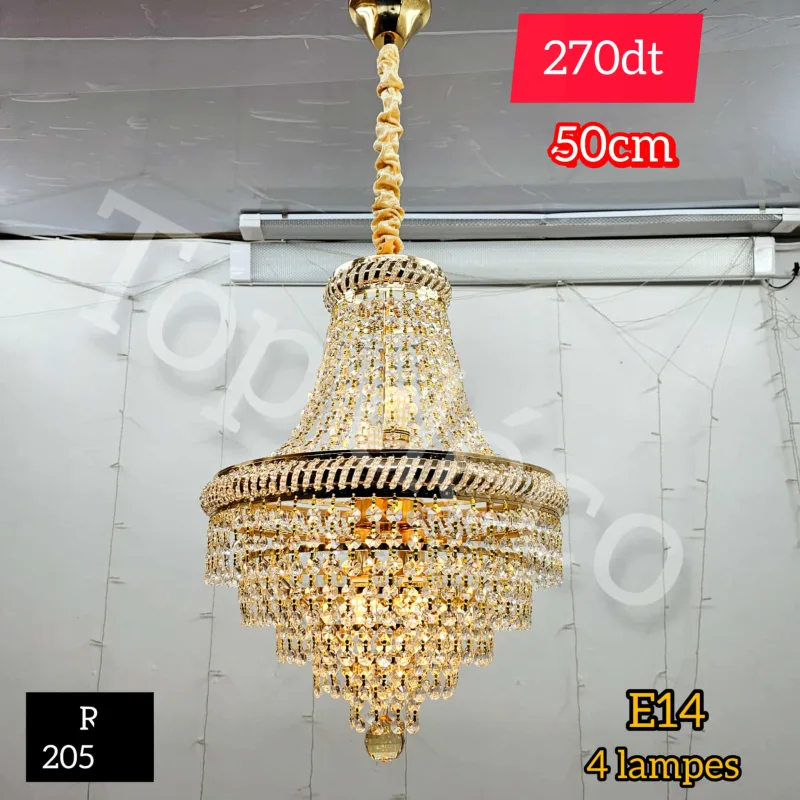 Lustre suspendu doré 50 cm – 4lampes E14 | Top Déco Tunisie