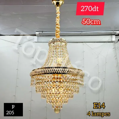 Lustre suspendu doré 50 cm – 4lampes E14 | Top Déco Tunisie