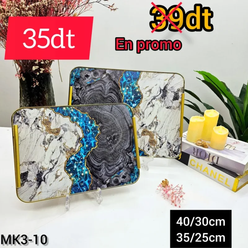 Plateaux 2 Pièces en Bois et Métal | Top Déco Tunisie
