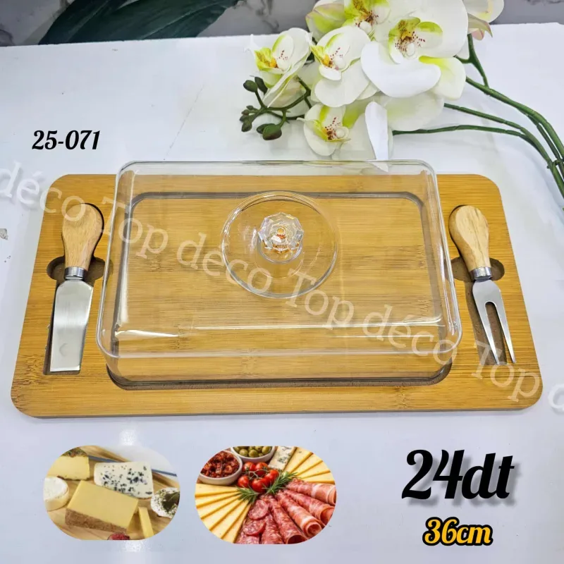 Plateau à Fromage Rectangulaire avec Cloche et Couverts – Service Élégance | Top Déco Tunisie
