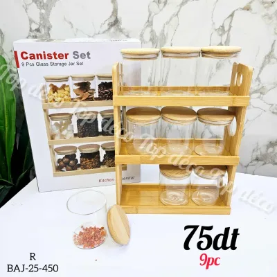 set de bocaux de rangement en verre simple avec support 3 étages en bois. | Top Déco Tunisie