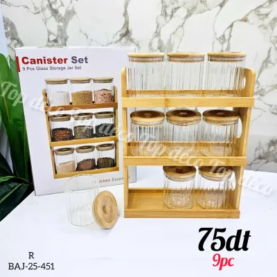 set de bocaux de rangement en verre avec support 3 étages en bois. | Top Déco Tunisie