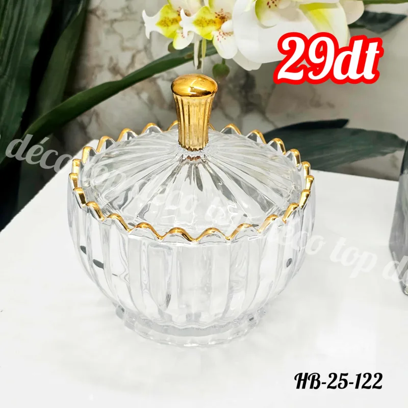 Bonbonnière Ronde en Verre avec Contour Doré | Top Déco Tunisie