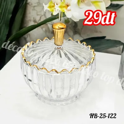 Bonbonnière Ronde en Verre avec Contour Doré | Top Déco Tunisie