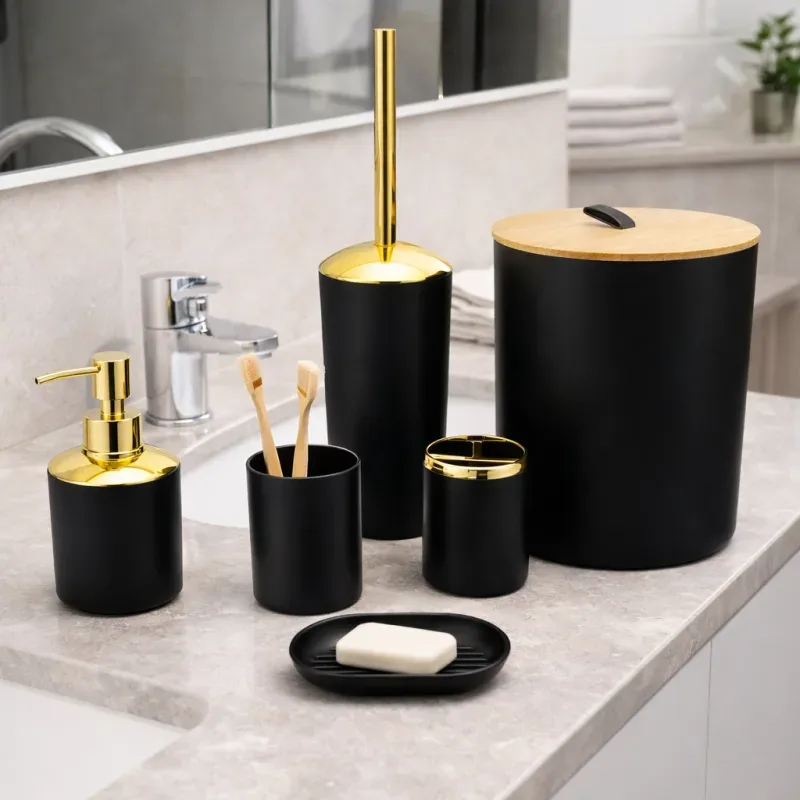Set salle de bain 6 pièces – Couleur noir doré | Top Déco Tunisie