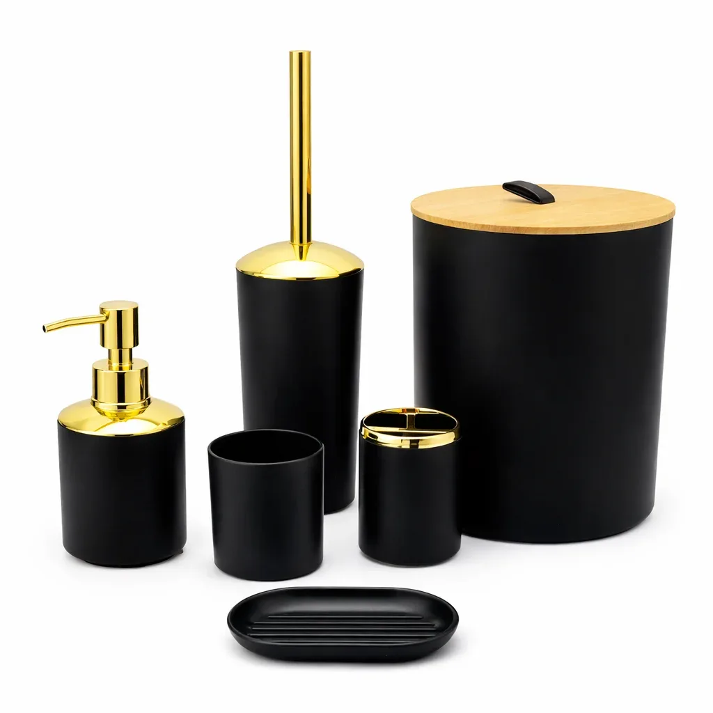 Set salle de bain 6 pièces – Couleur noir doré