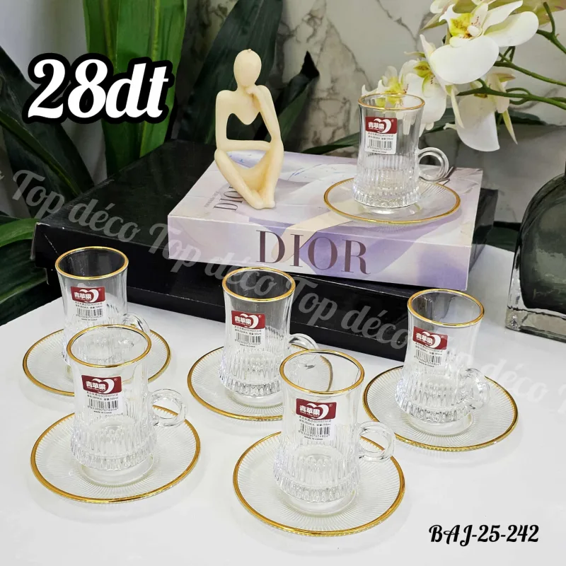 Service thé demi rayés avec sous tasses/12pc | Top Déco Tunisie
