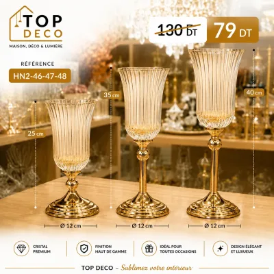 Porte-Bougies Grand Modèle – Ensemble 3 Pièces Élégance | Top Déco Tunisie